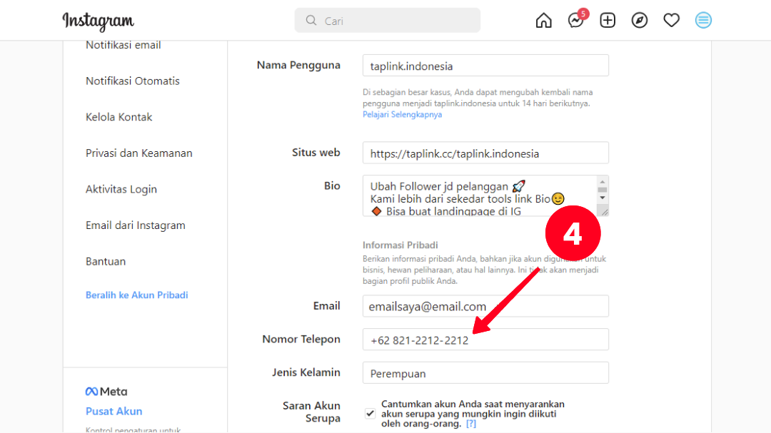 Cara mencantumkan nomor wa di instagram