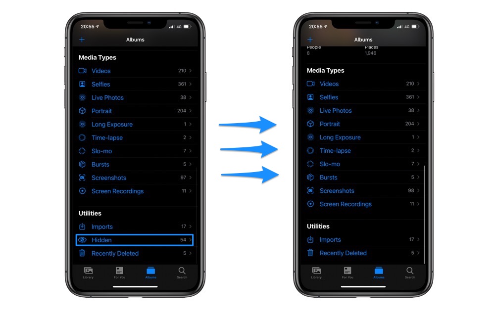 Cara mengunci album tersembunyi di iphone