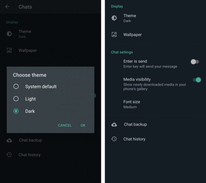 Cara aktifkan dark mode whatsapp android