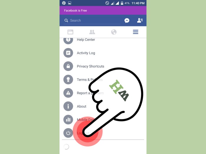 Cara log out facebook di android