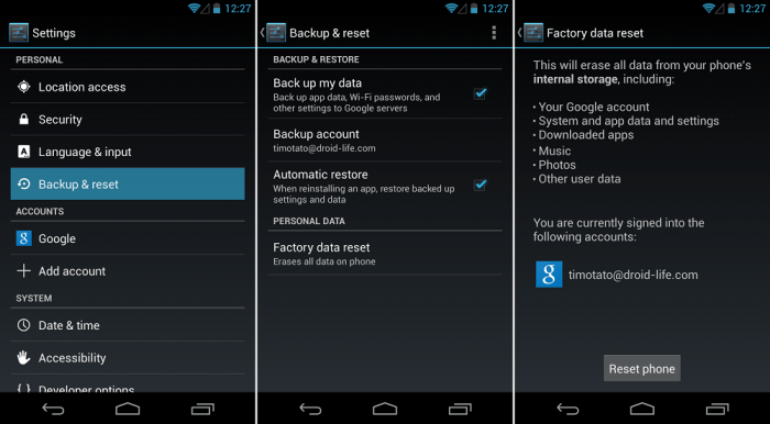 Cara reset hp android