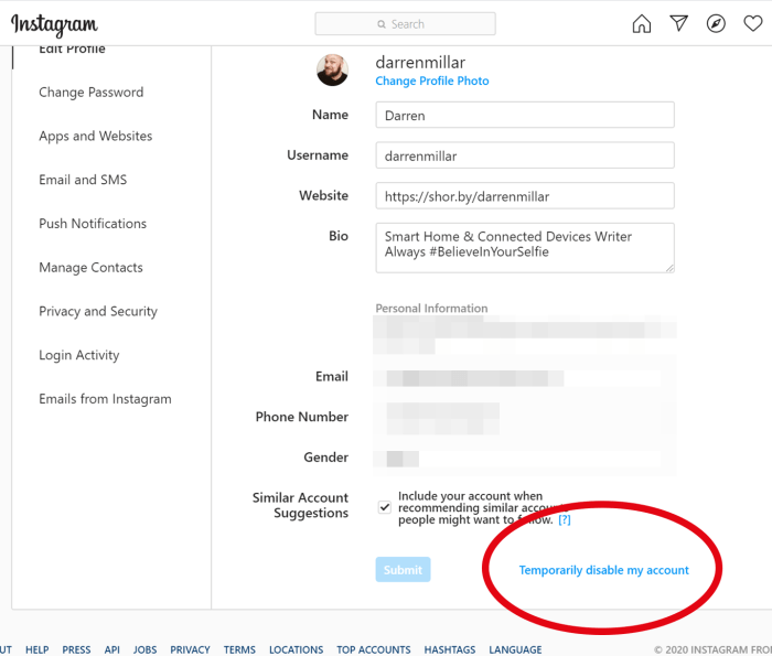 Account temporarily instagram deactivate disable when take need delete