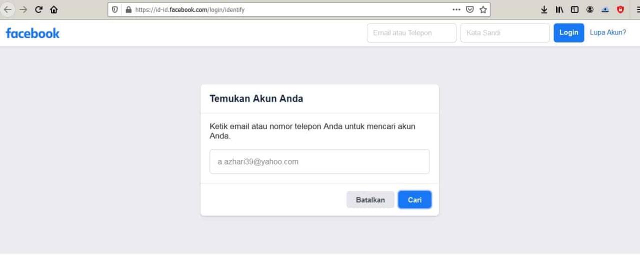 Cara masuk facebook dengan kata sandi lama