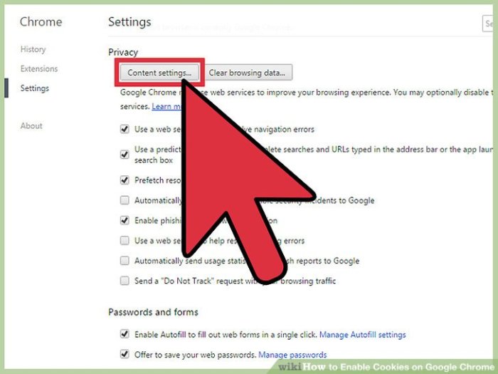 Cookies google chrome enable allow clicking option access another way