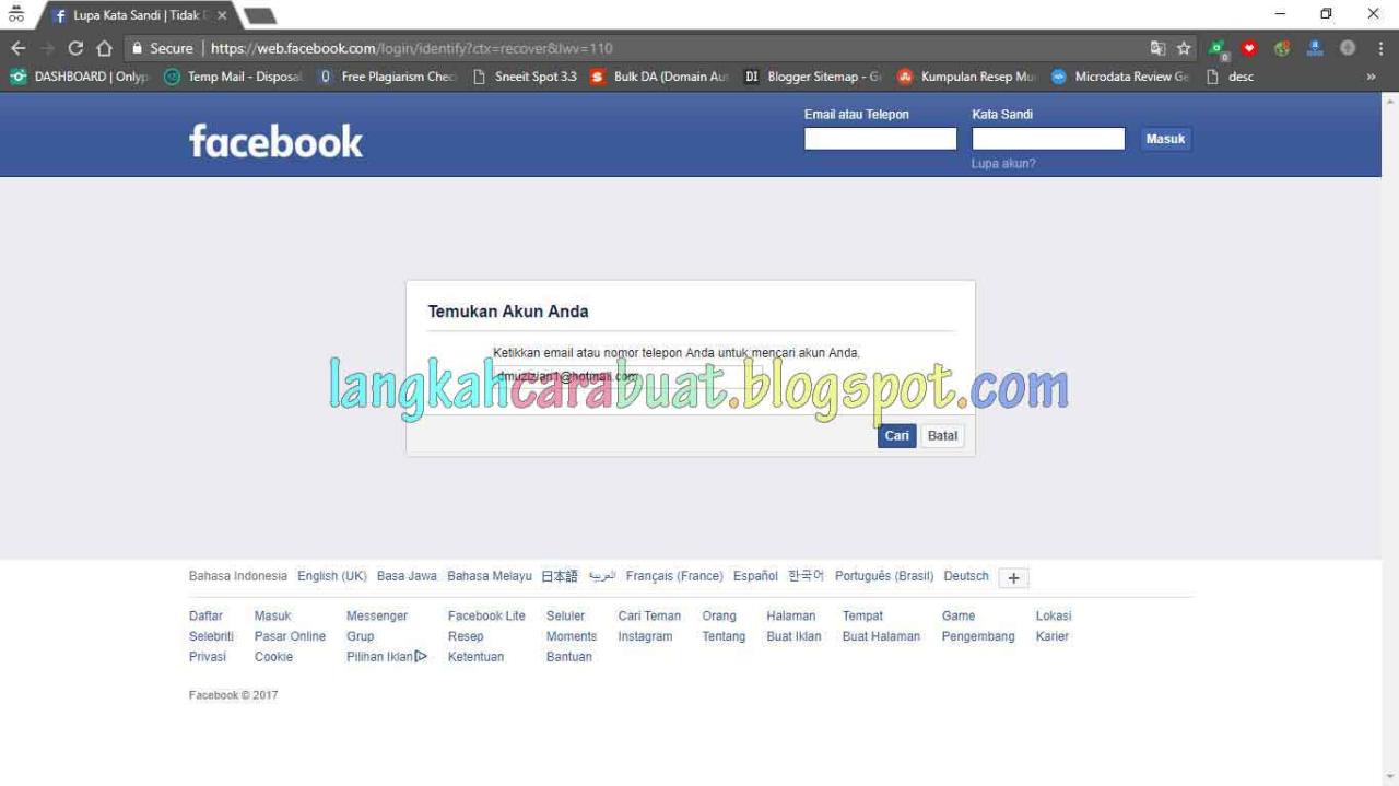 Cara membuka fb lupa kata sandi dan email