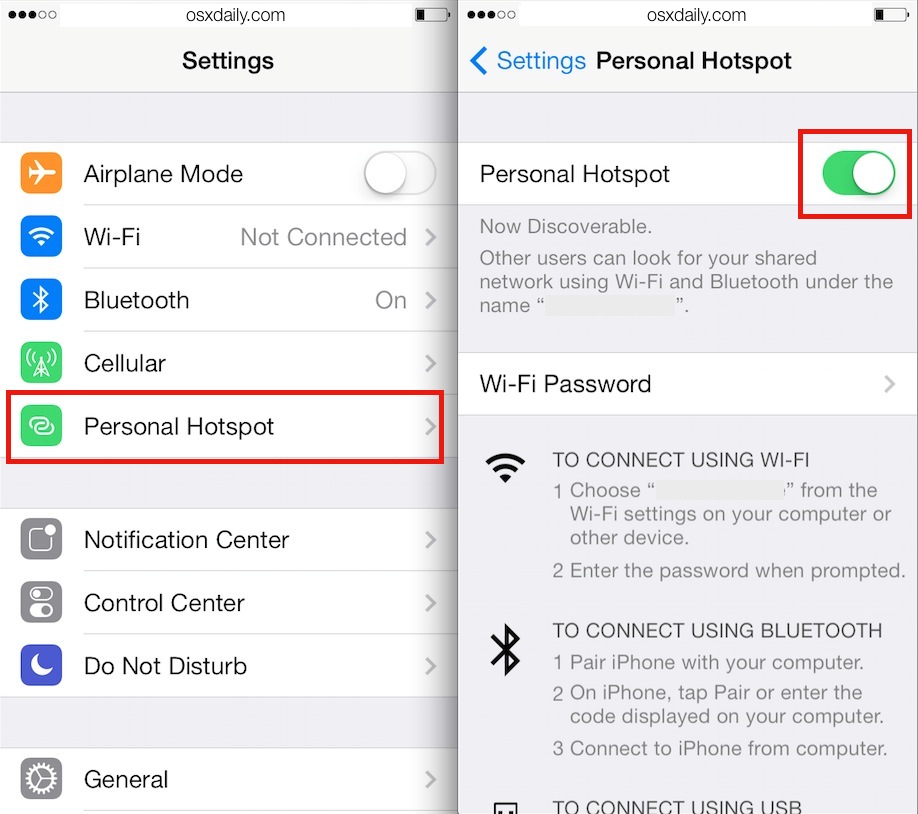 Hotspot personal apple ios iphone using settings ipad set devices