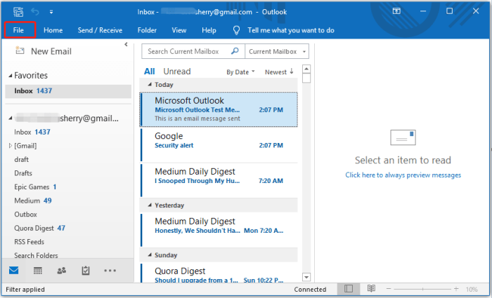 Cara backup email outlook