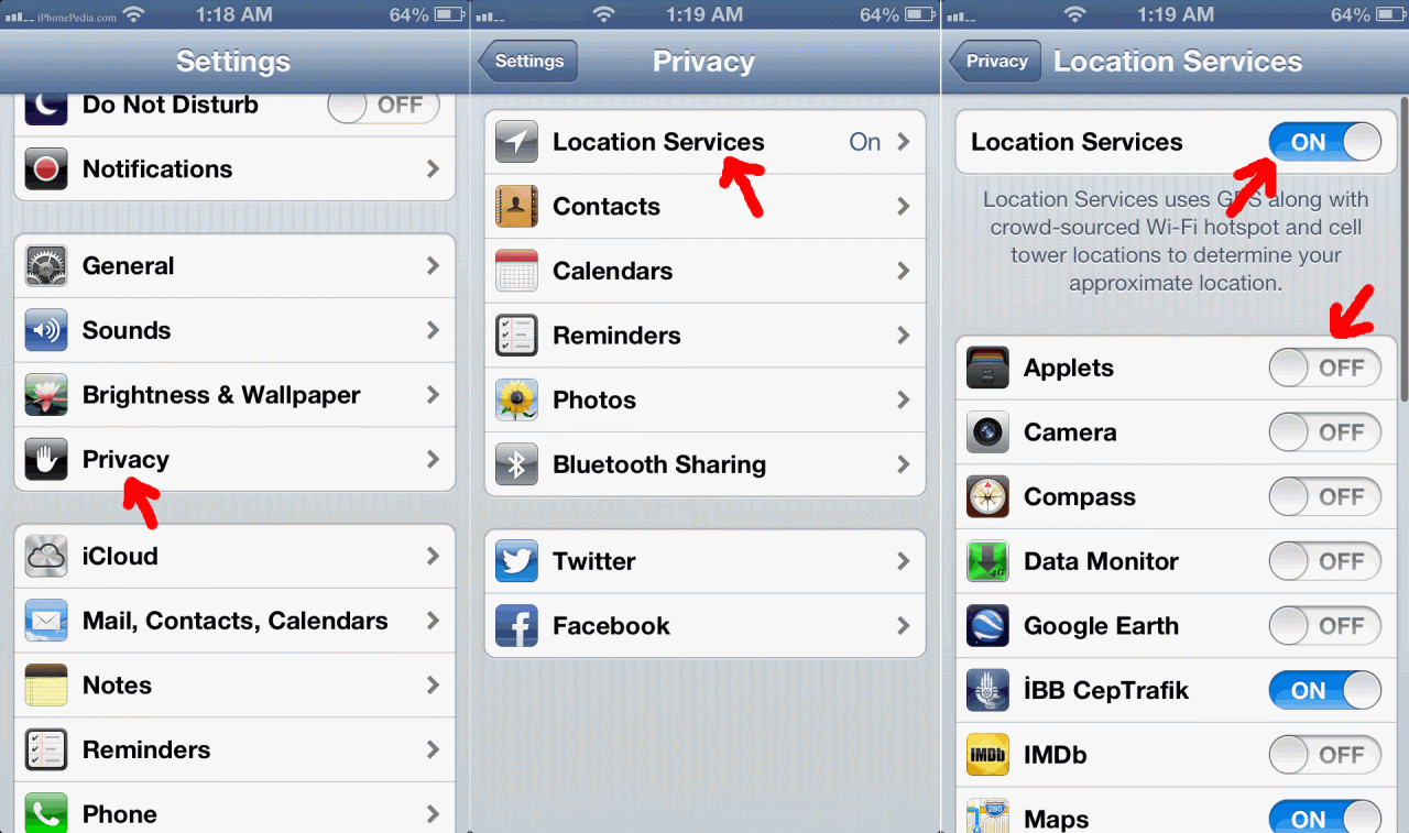 Location turn services iphone ipad