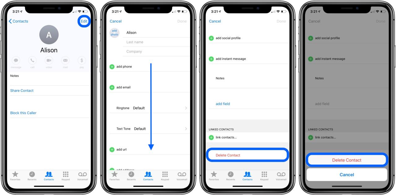 Cara menghapus kontak di iphone