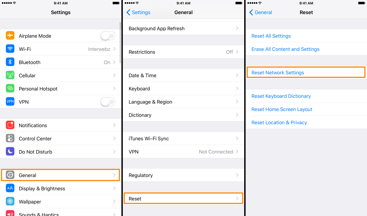 Cara reset jaringan iphone