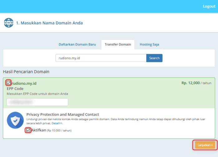 Transfer domain rumahweb