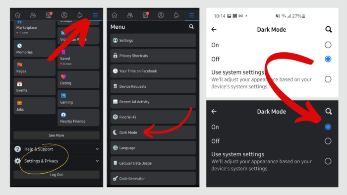 Cara dark mode facebook android