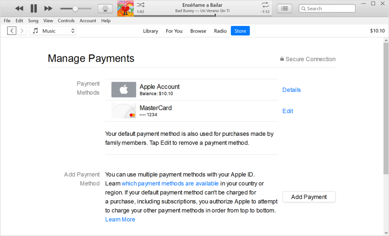 Payment iphone method