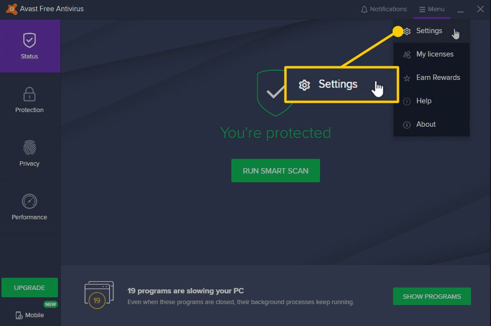 Avast disable antivirus