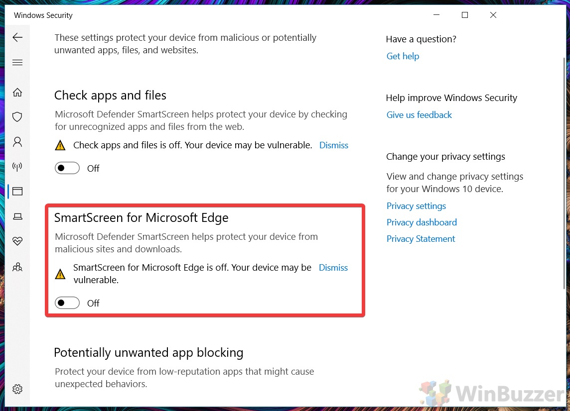 Smartscreen microsoft defender winbuzzer check