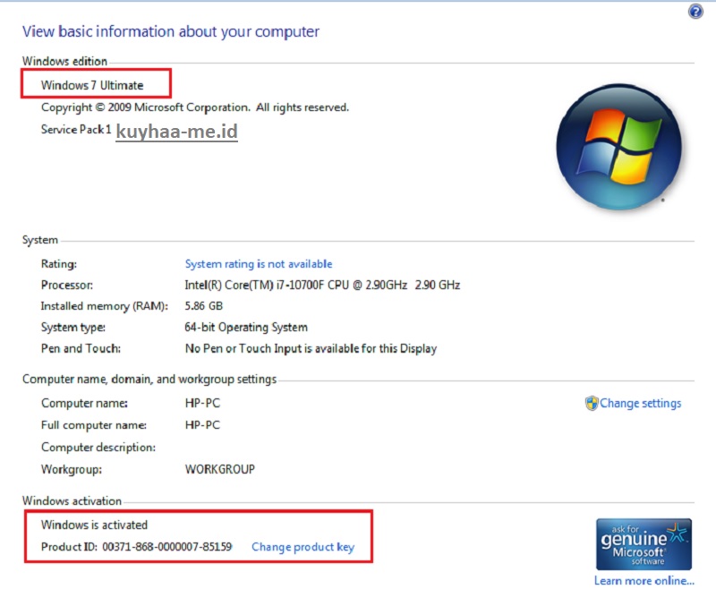 Cara memasukan serial number windows 7