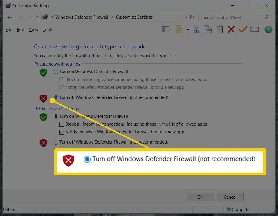 Firewall disable windows turn off javatpoint next settings defender recommended button not