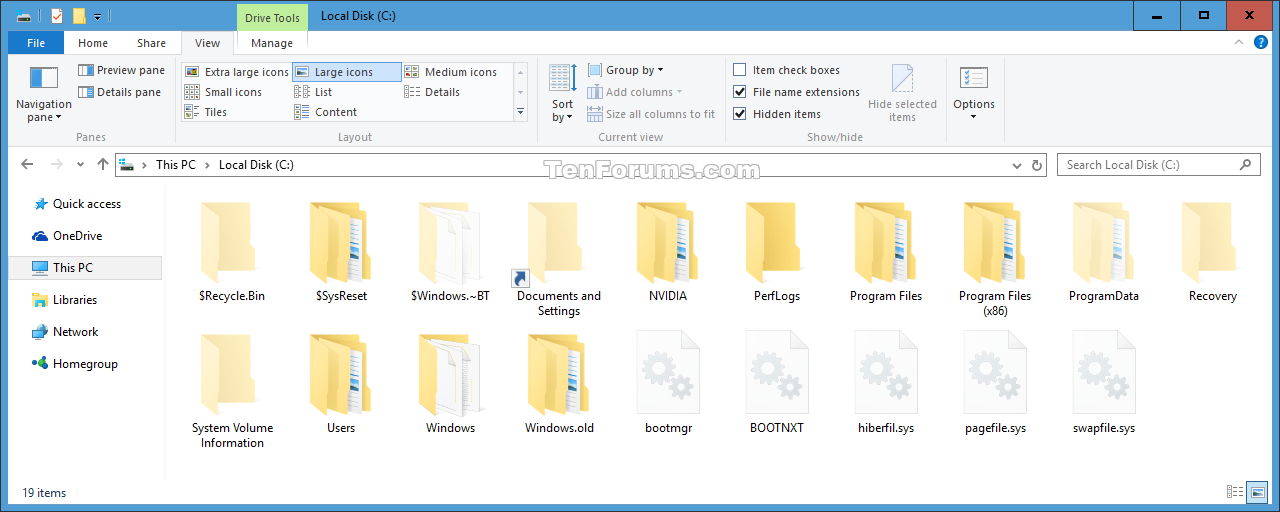 Hidden windows show folders method items check methods panel control through