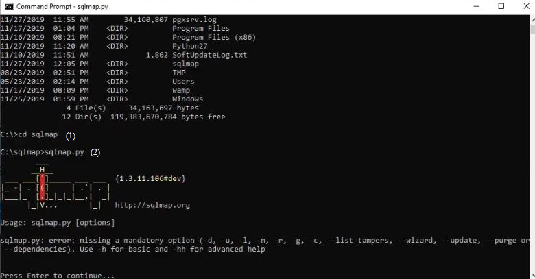 Sqlmap python install windows geeks techs above step type after now os use py target enter click