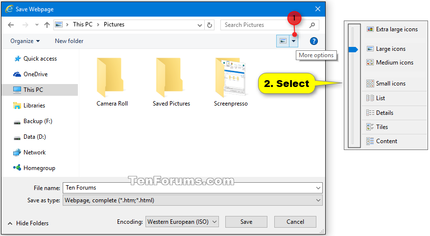 Layout folder windows change click views tutorials size tenforums dialogs