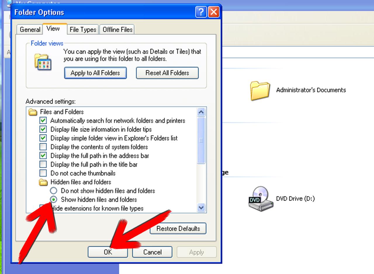 Hidden windows show folders method items check methods panel control through