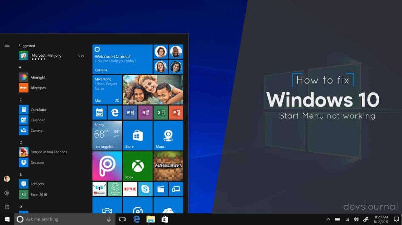 Cara memperbaiki menu start windows 10