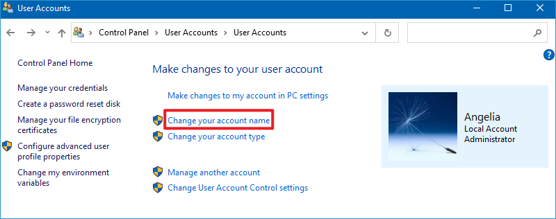 Name change account user windows accounts manage panel control another then open click