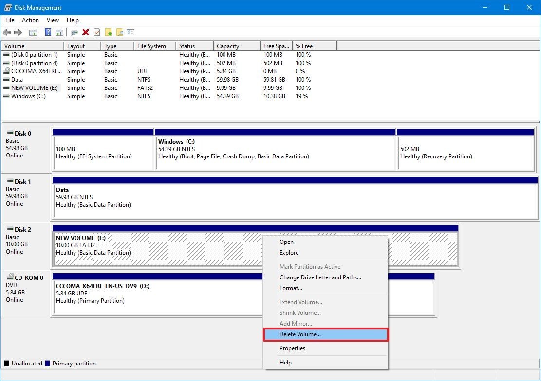 Cara menghapus local disk di windows 10