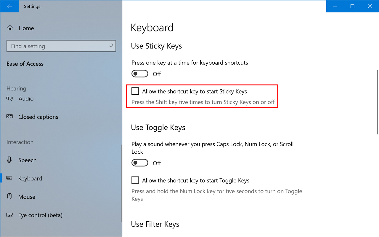 Cara mematikan sticky keys windows 10