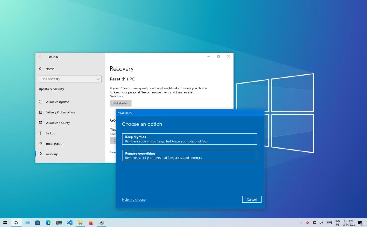 Cara kembali ke pengaturan pabrik windows 10