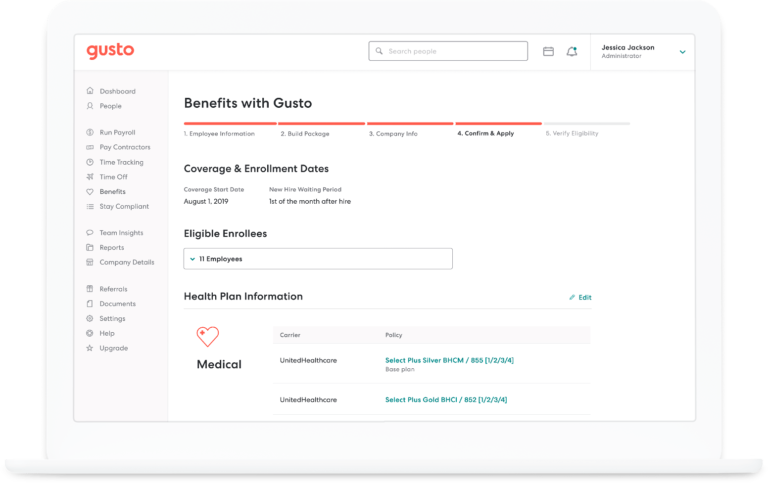 Gusto health insurance states