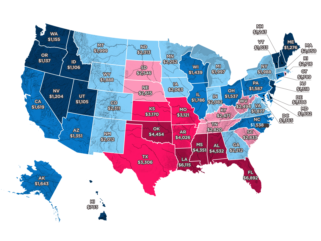 Cost states living map affordable live state america most united places cheapest charleston movoto sc usa vs expensive least retire