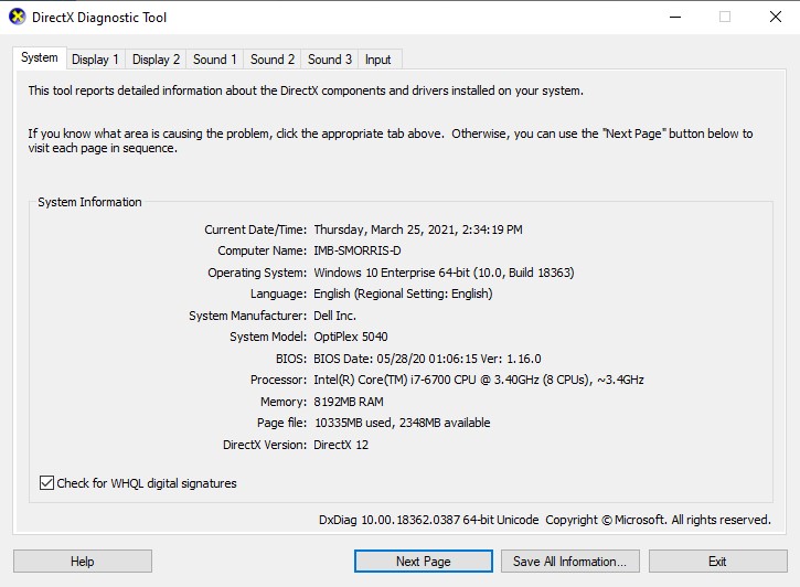 Specs windows specifications processor bios