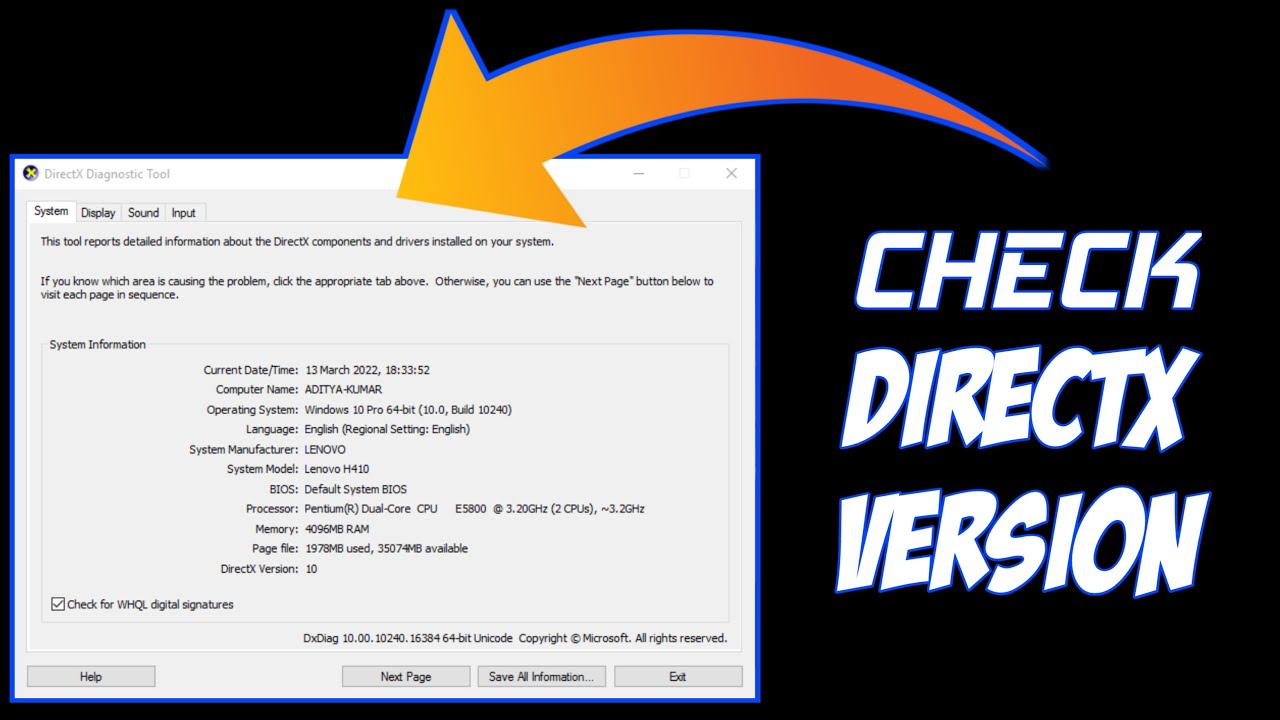 Cara melihat versi directx windows 10