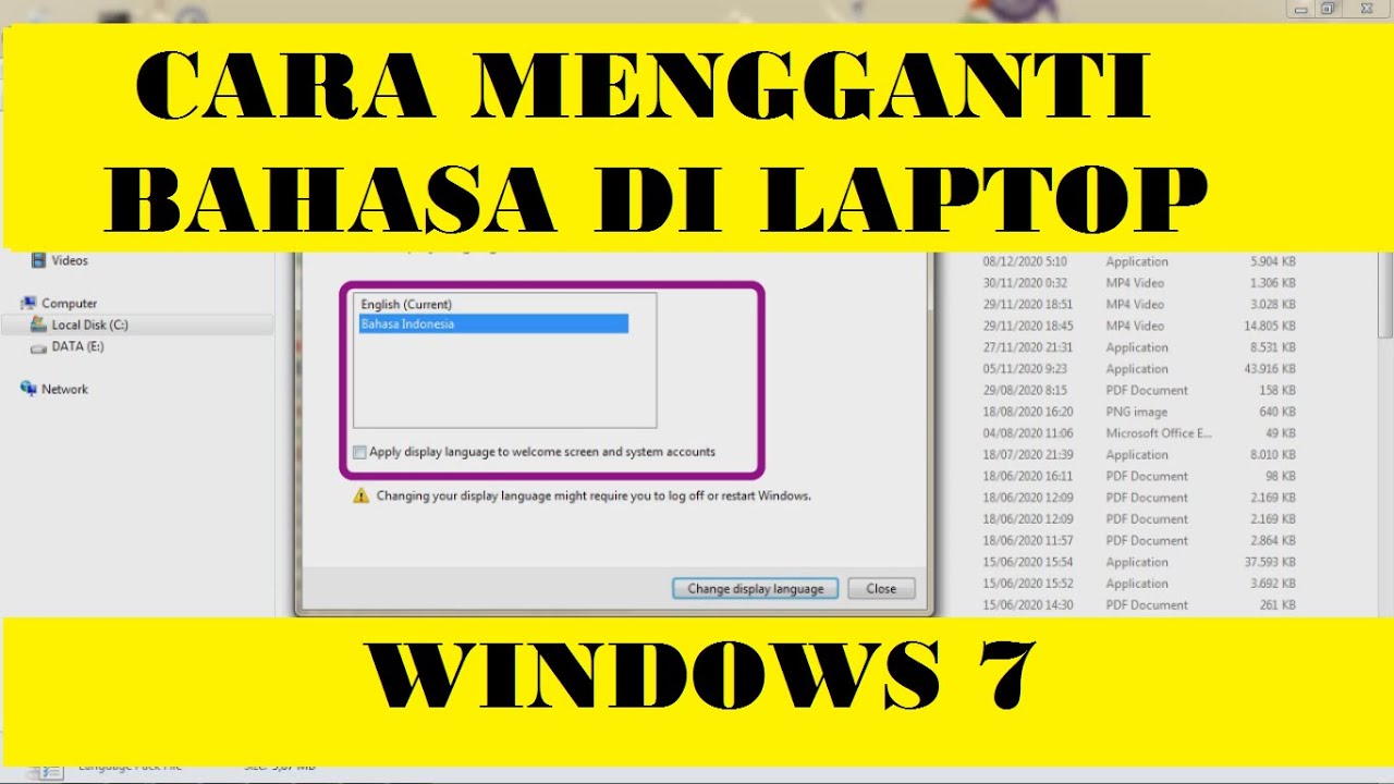 Bahasa menjadi mengganti windowsku diatas gambar maka sudah