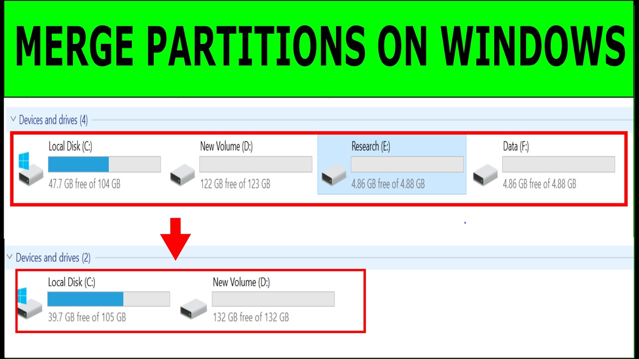 Merge partitions windows partition two disk eg need into choose