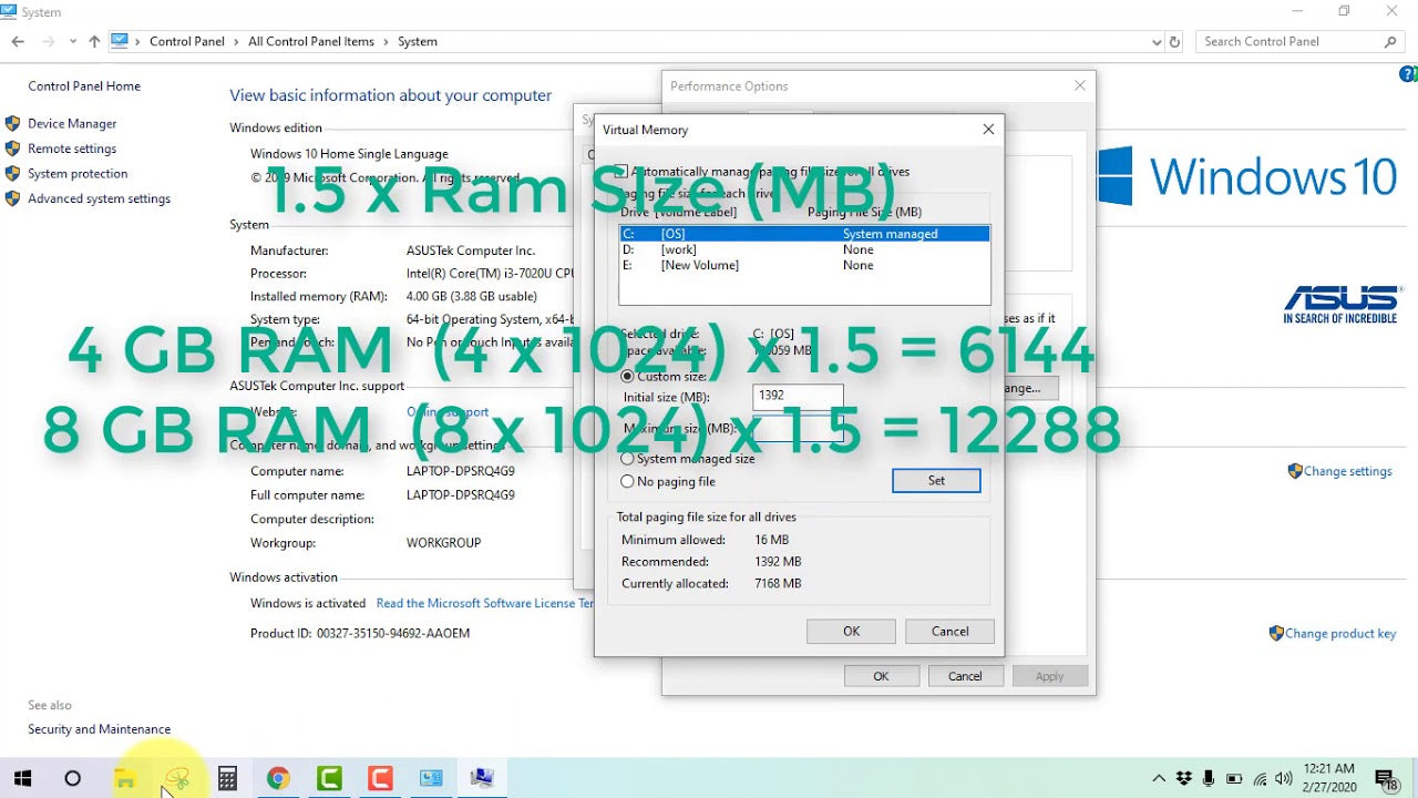 Cara merubah virtual memory windows 10