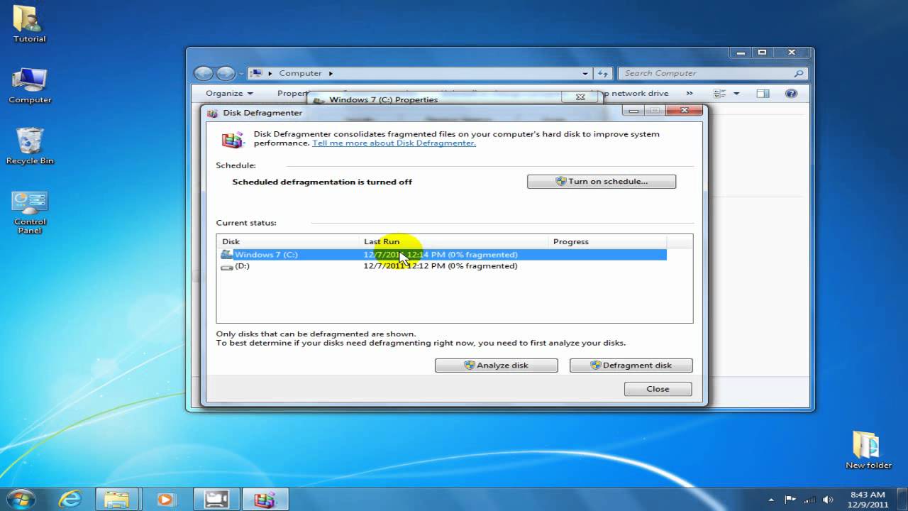 Windows perform defragmentation disk