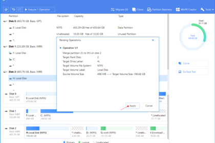 Merge partitions cannot windows partition deleted logical space because