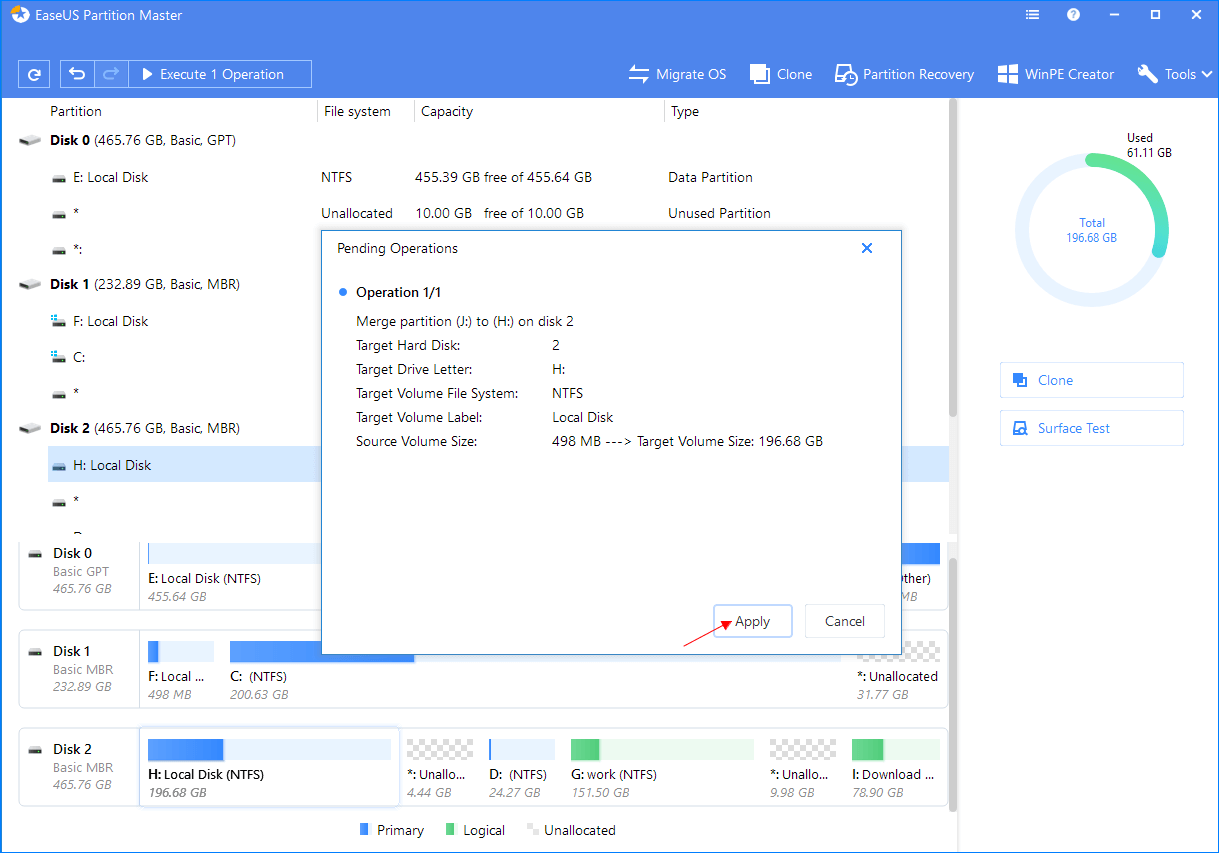 Merge partitions cannot windows partition deleted logical space because