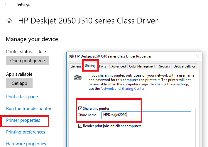 Printer share sharing windows network select step box tab then check if steps