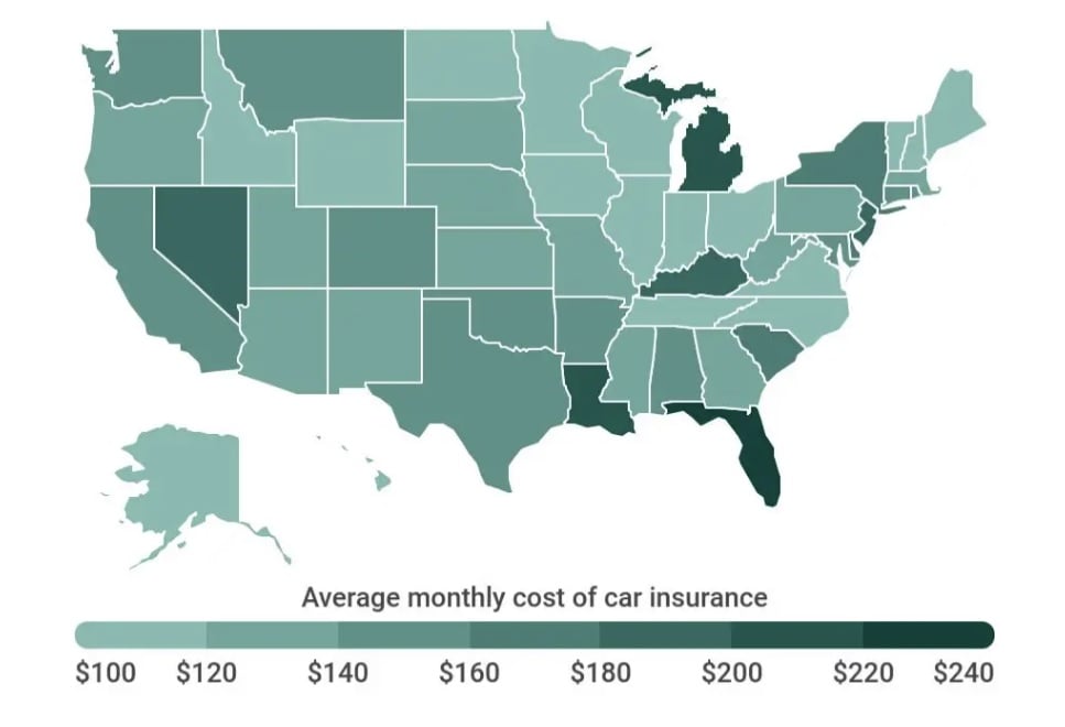 Car insurance state cost map