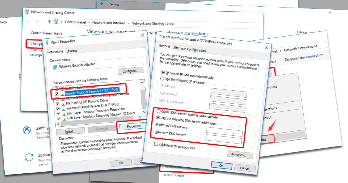 Dns server windows change settings set