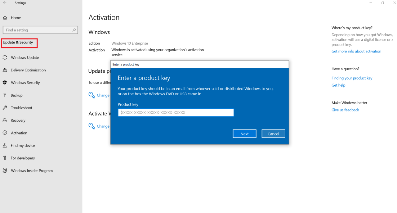 Cara aktivasi windows 10 dengan product key