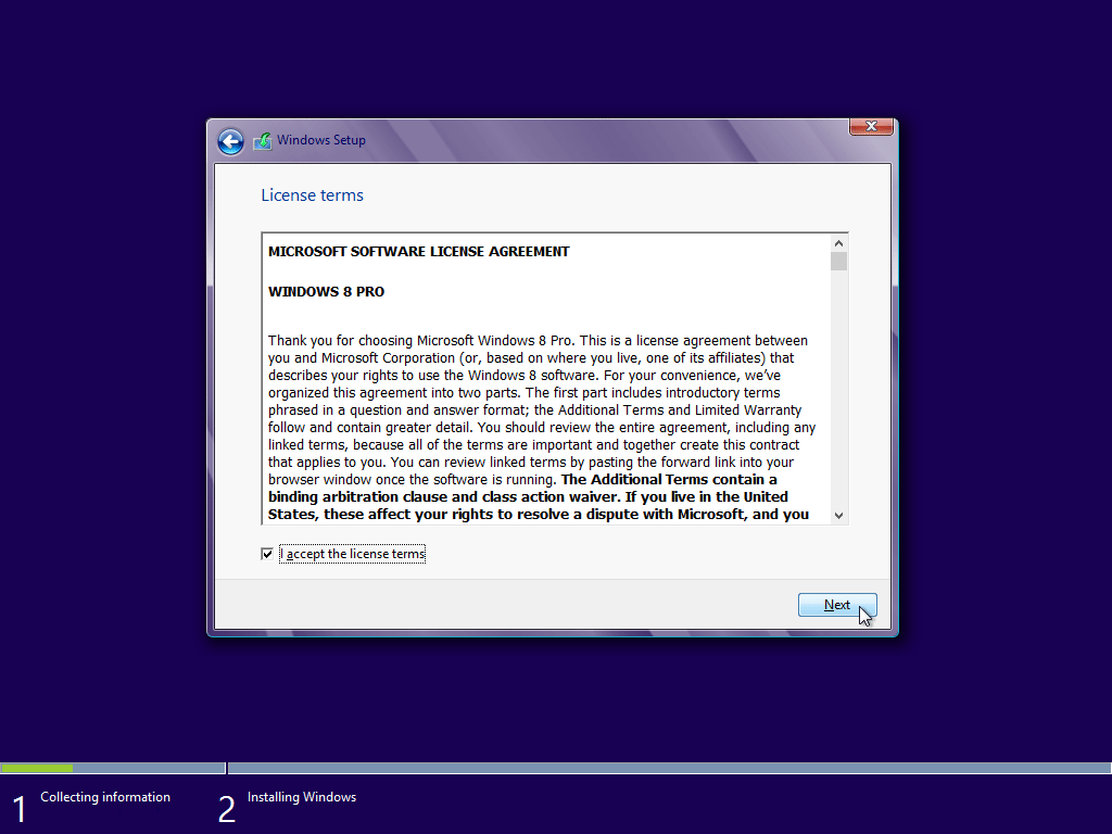 Installing install begin screenshot